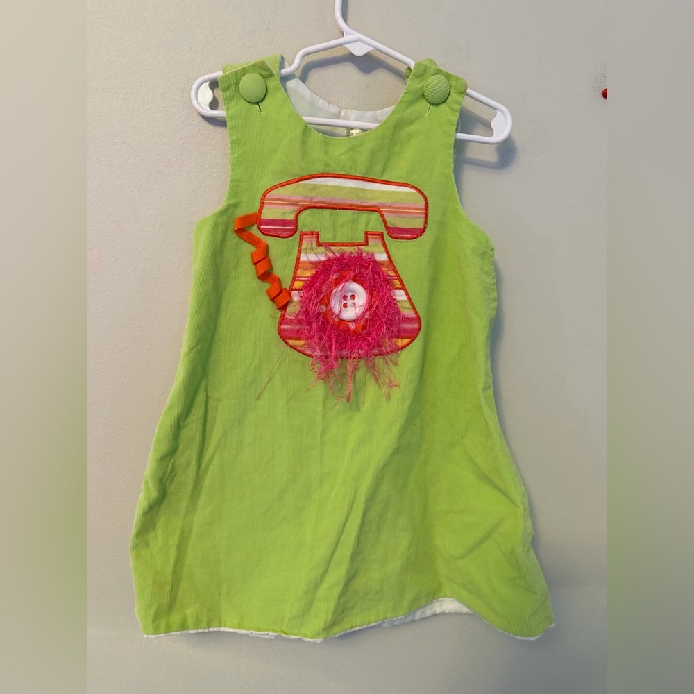 Potato Saks Green Jumper Dress with Telephone Design